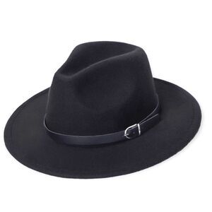 Black Tall Dented Crown Stiff Brim Fedora